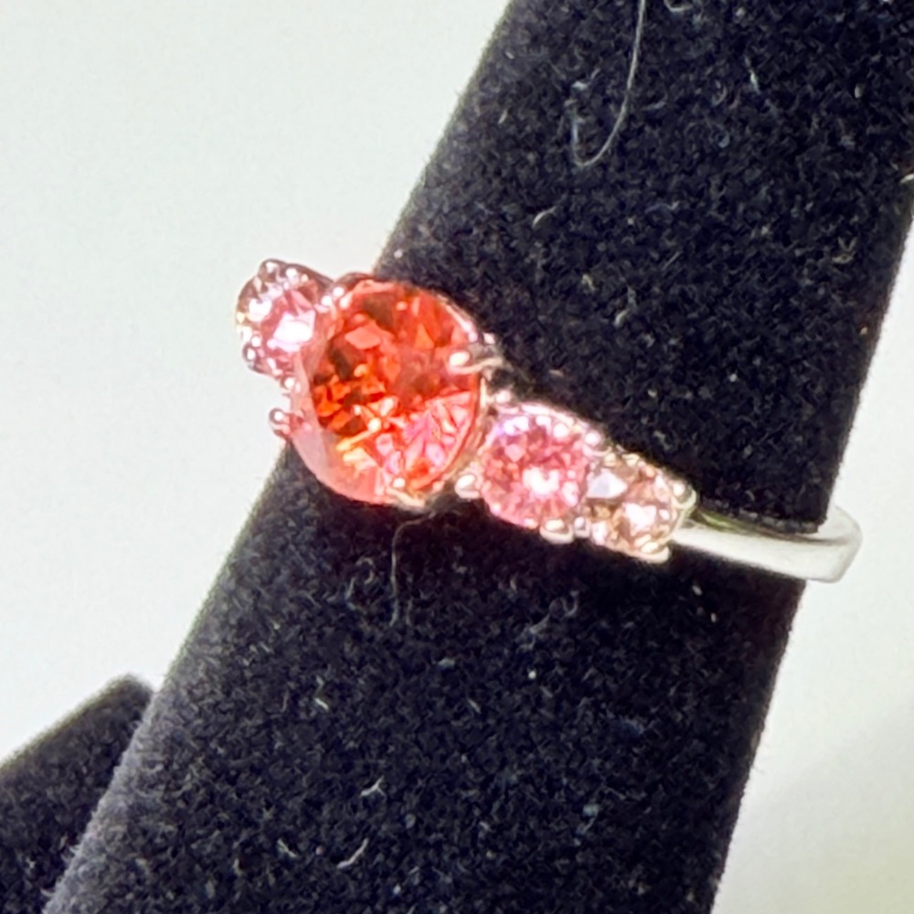 Fragrant Jewels Silver Tone Orange Pink Ombre Five Stone Size 5.5 Cocktail Ring